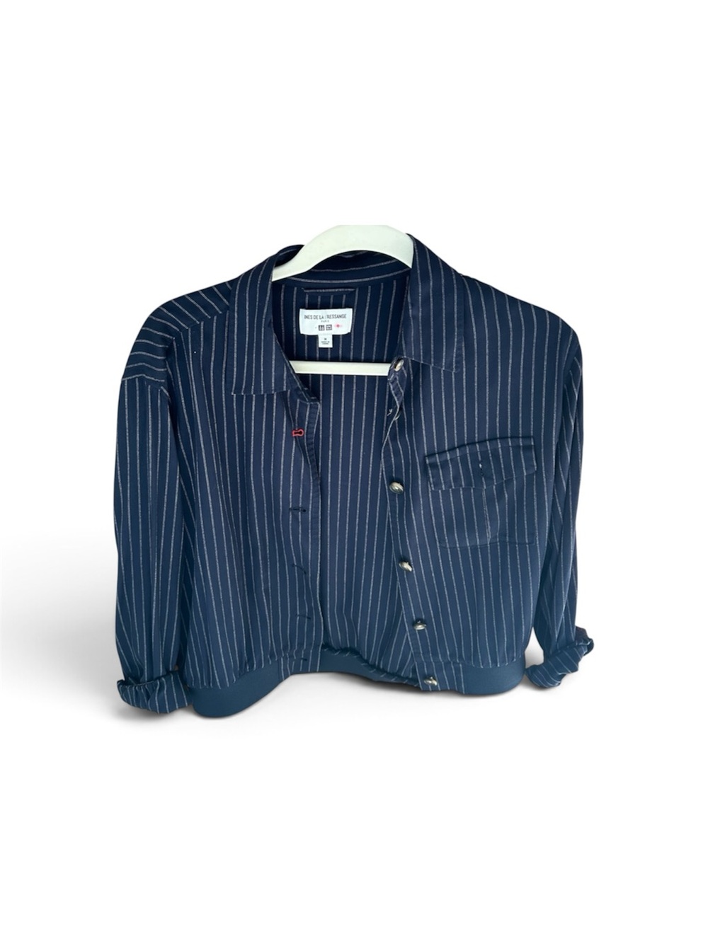 Navy Pinstripe Cropped Blazer Jacket M
